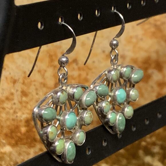 Jay King Earrings Triangular Sterling Silver & Green Turquoise Dangle/ Drop - Picture 4 of 7